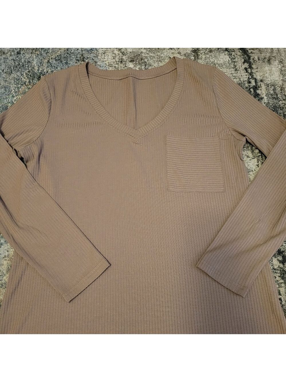 Women's V-Neck Ribbed Top - Tan Size XL - Picture 3 of 5